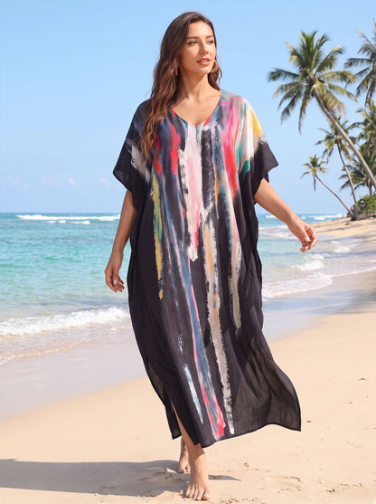 Women Print Kaftan Dresses Plus Size Swimsuit Coverup Summer Bathing Suit Caftan Loungewear Beach Dress