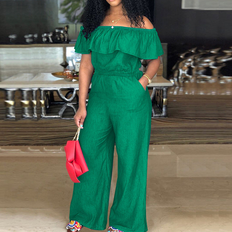 Plus-size Women's Denim Cape Jumpsuit