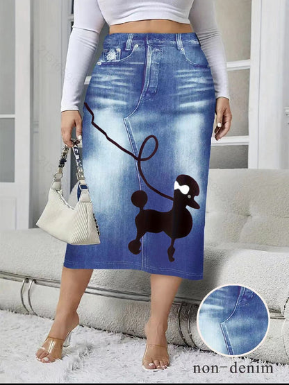 Denim-look Floral-print Bodycon Skirt