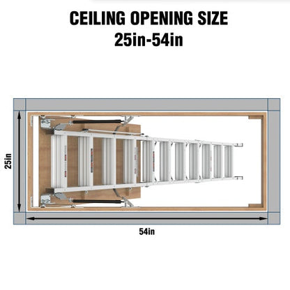 Household Aluminum Attic Ladder 25 X 54 ,350lbs Capacity, 7-10 Ft Ceiling Height