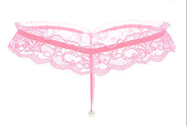 Sexy Lace Pearl Massage Opening Underpants