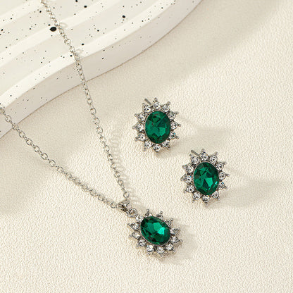 European And American Fashion SUNFLOWER Zircon Ear Stud Necklace Suit