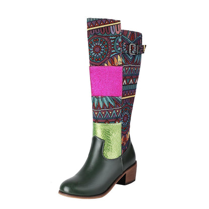 Vintage Ethnic-style Embroidered Patchwork High-top Boots