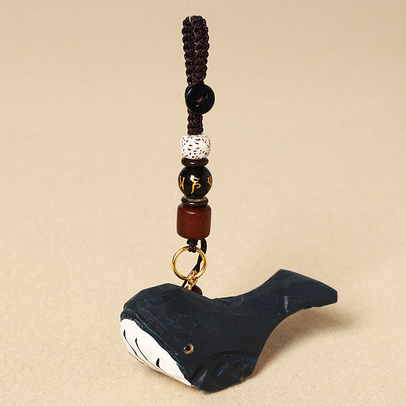 Creative Handmade Wooden Carving Whale Keychain Pendant