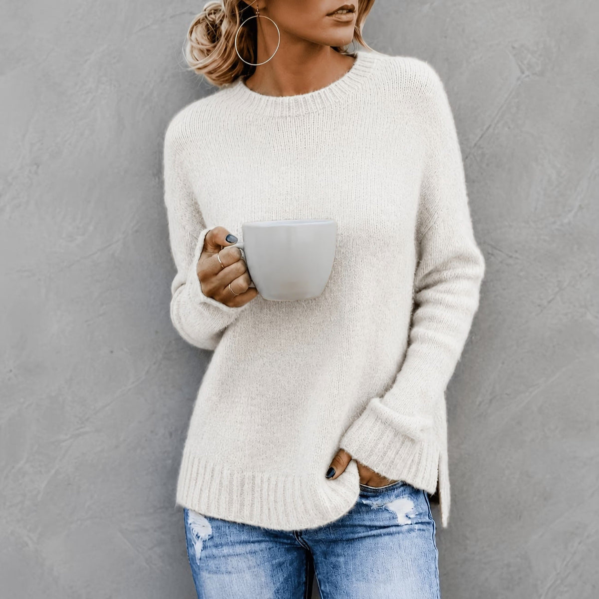 Women's Round-neck Knitted Long-sleeve Top