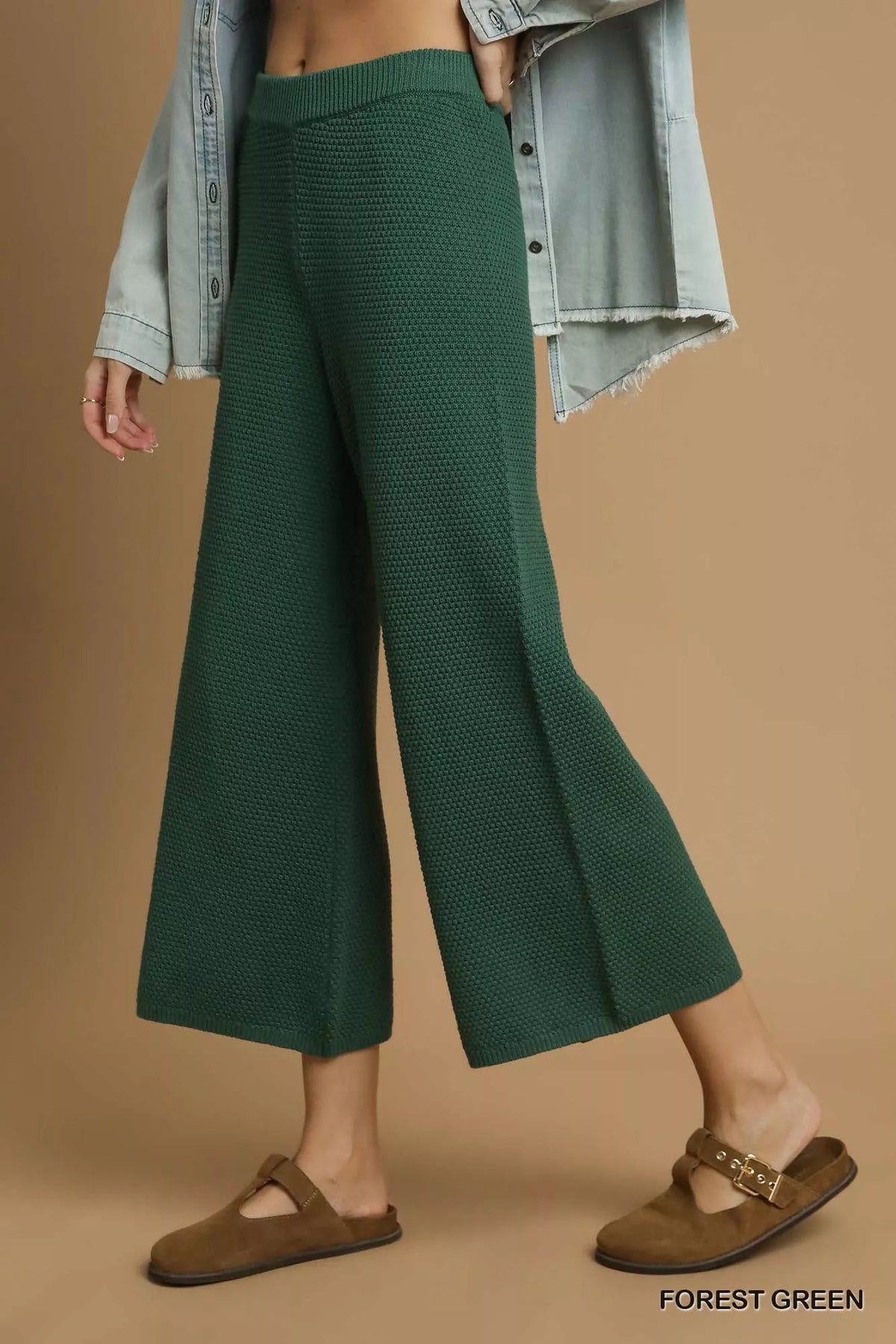 Umgee Textured Knit Wide Leg Pants