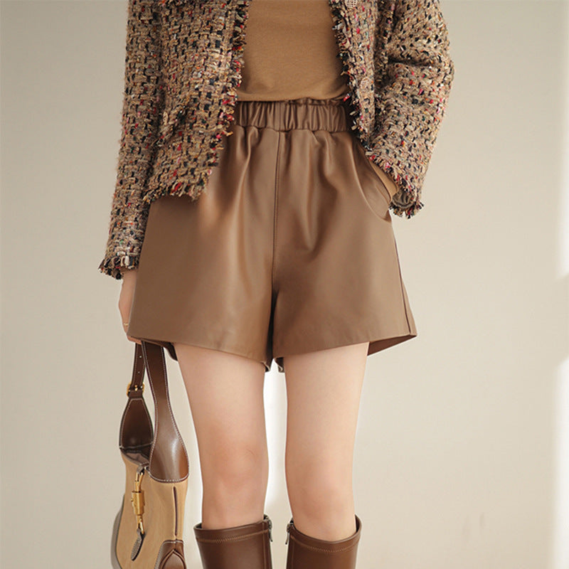 Fashion Loose Straight Leather Shorts Women
