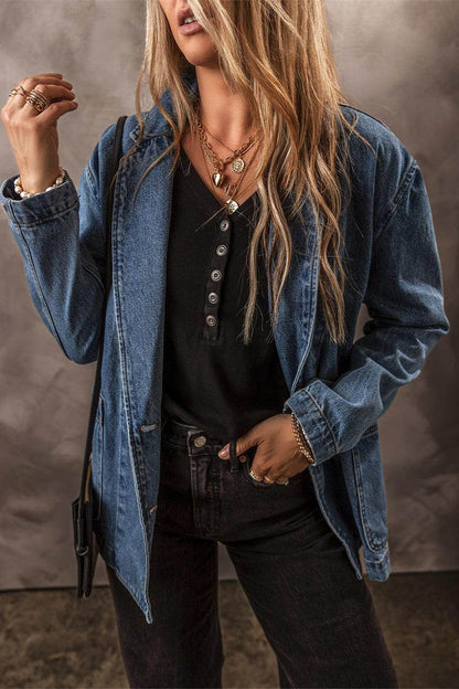 Pocketed Long Sleeve Denim Jacket for Women Stylish Fit