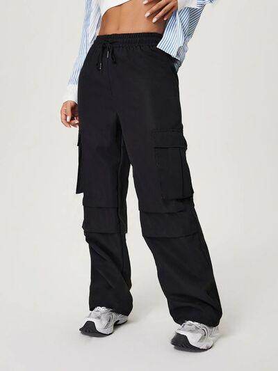 Drawstring Wide Leg Pants with Pockets for Women