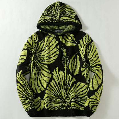 New Autumn Winter Mens Jacquard Hooded Knitted Pullover Sweater