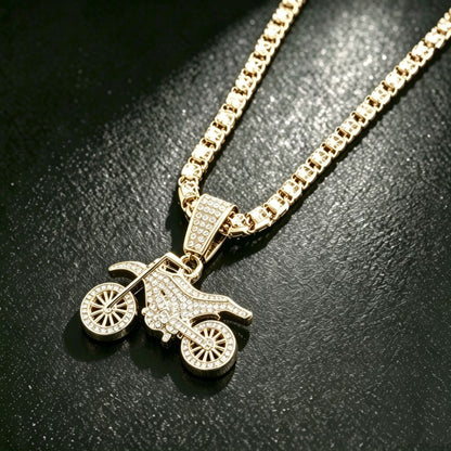 European And American Hip-hop Personalized Full-diamond Motorcycle Pendant Necklace