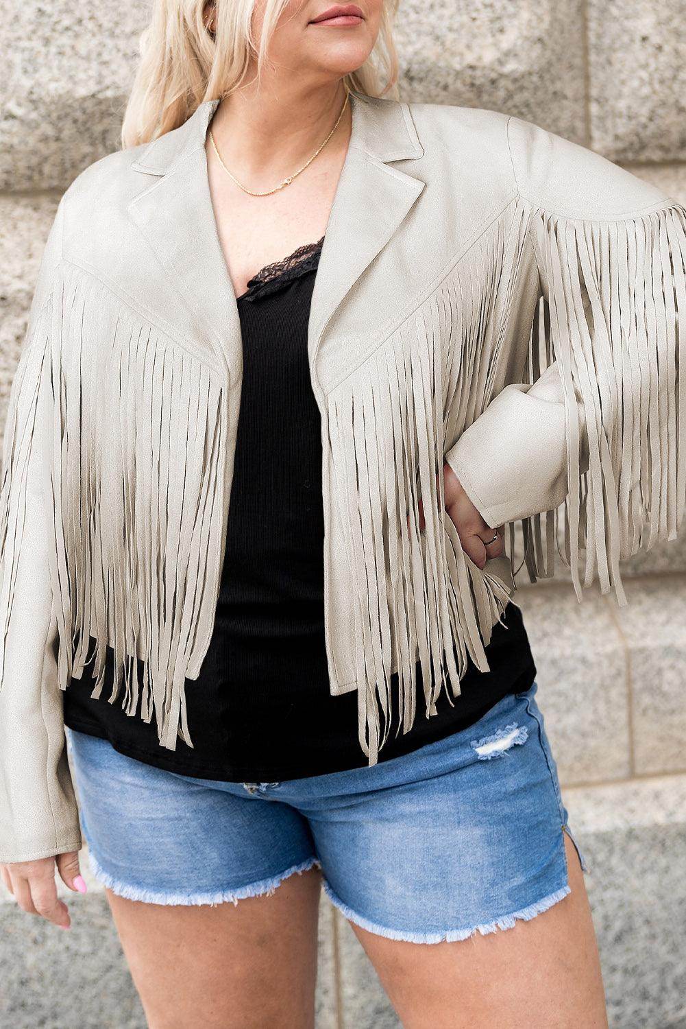 Plus Size Fringe Open Front Jacket for Stylish Layering