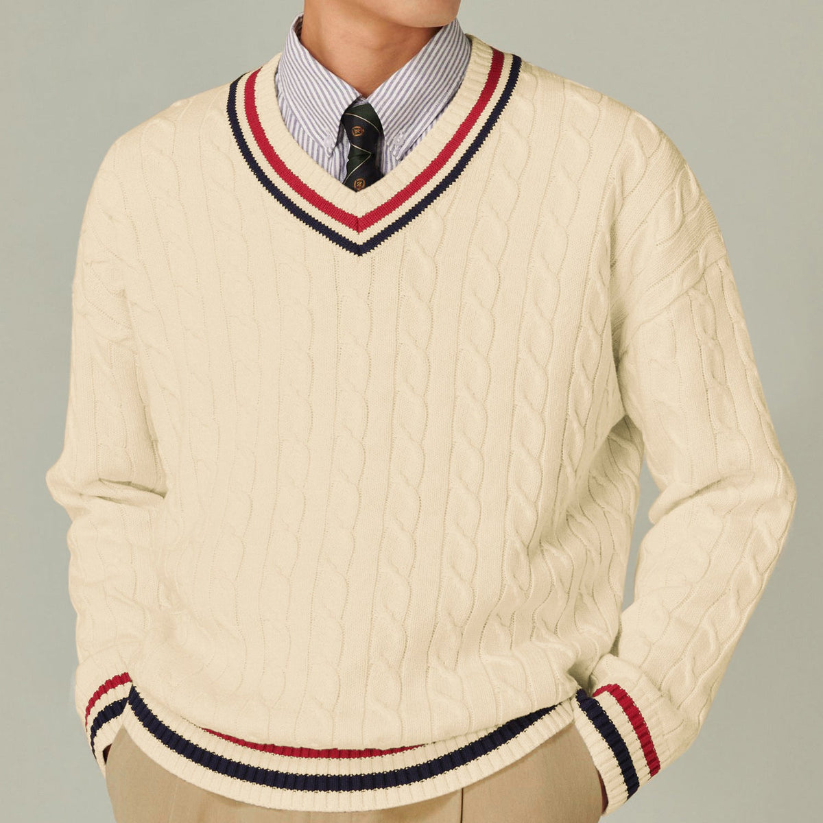Color-block V-neck Long-sleeved Casual Elegant Autumnwinter New Sweater