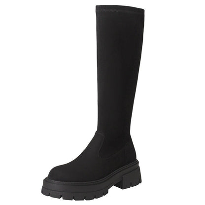 New Womens Mid-heel Stretchy Tall Boots