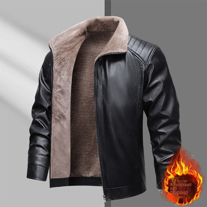 Fleece-lined Thickened Real Leather Men's Fur Jacket