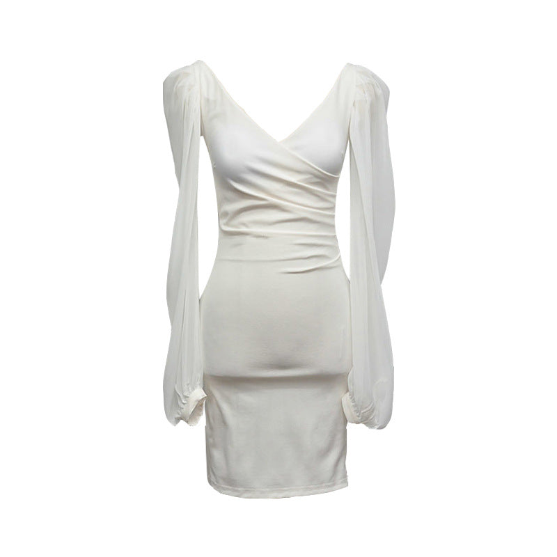 Slim V-neck Hip-Packed Dress Celebrity