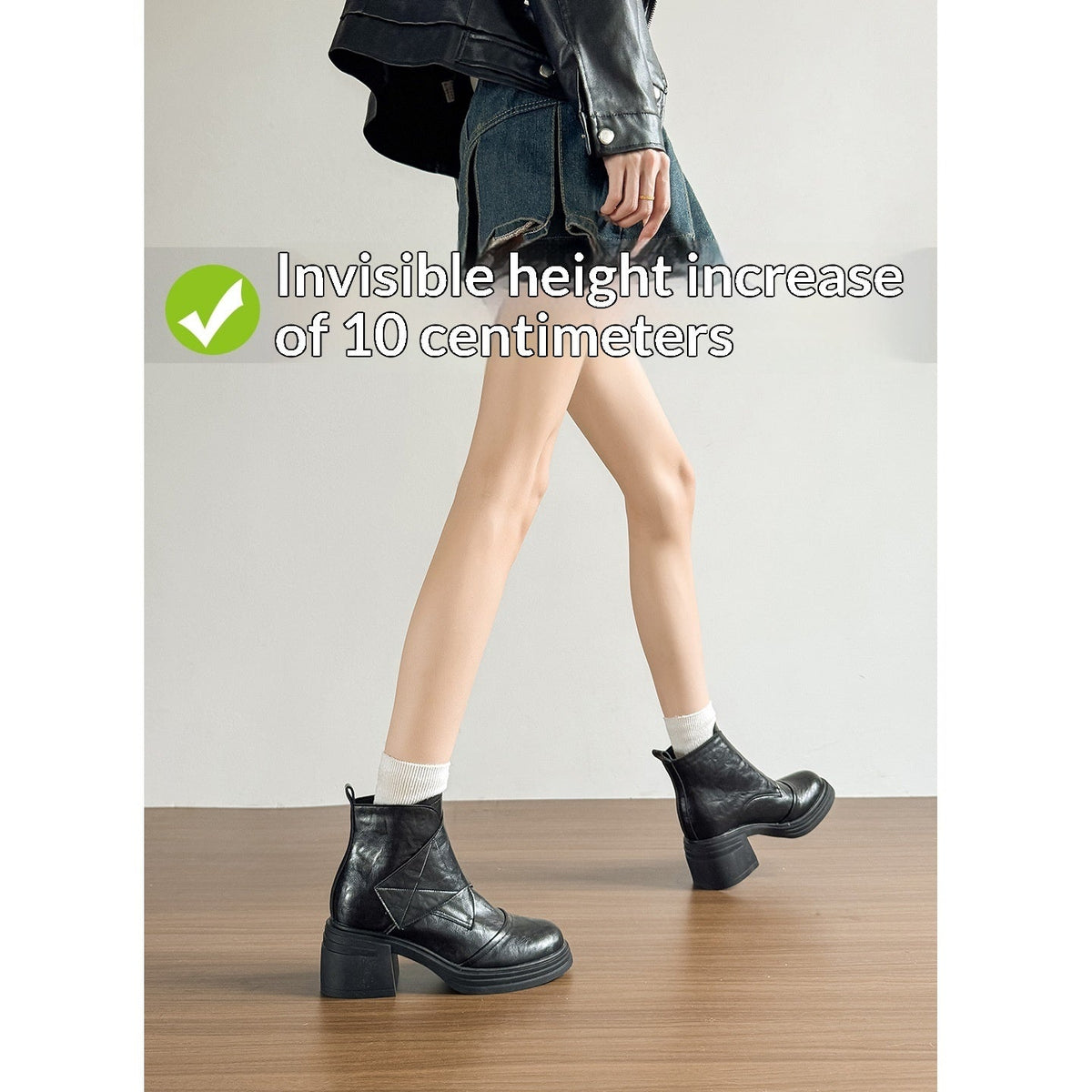 Black Retro High-heeled Ankle Boots For Petite Women