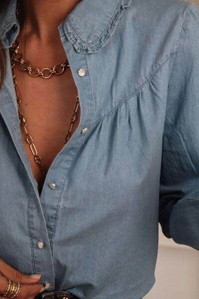Button Up Long Sleeve Denim Top for Stylish Comfort