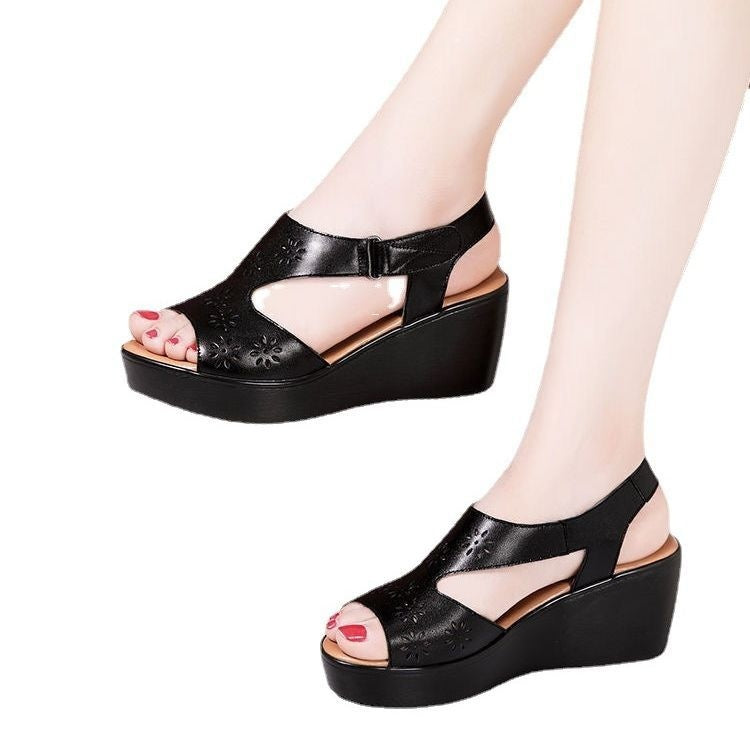 Genuine Soft-leather Wedge Sandals For Women