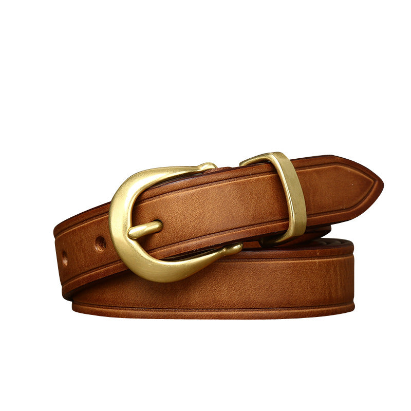 Versatile Personality Retro First Layer Pure Cattlehide Jeans Belt Women