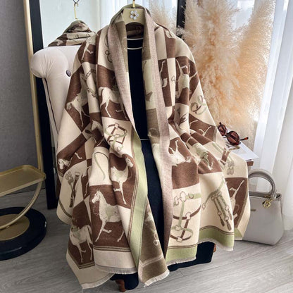 Thickened Double-sided Scarf With Tassel And Frayed Edges For Fall And Winter