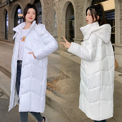 Womens Knee-length Hooded Relaxed-fit Cotton Coat