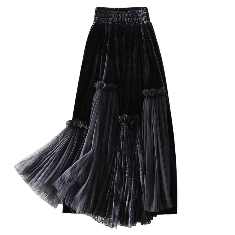 Velvet Stitching Mesh Skirt Women