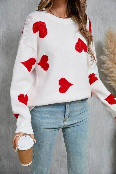 Angel Wings Heart Round Neck Dropped Shoulder Sweater for Women
