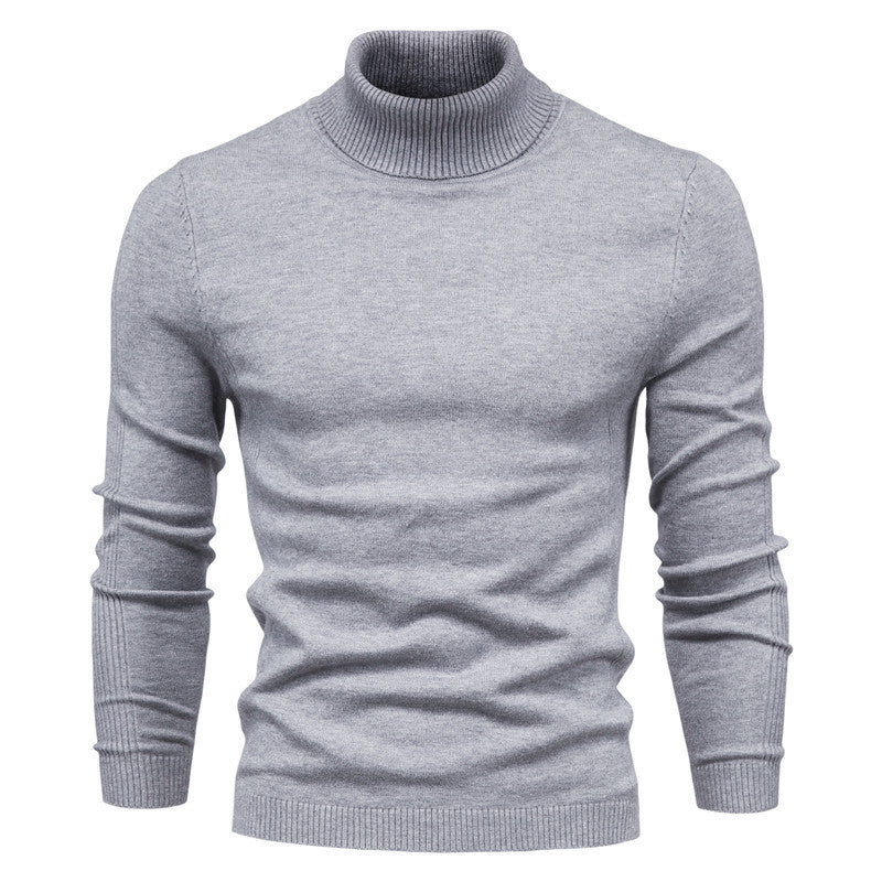 Winter Turtleneck Sweater Fashion Slim Fit Solid Color Pullover Knitted Top Men's Clothing