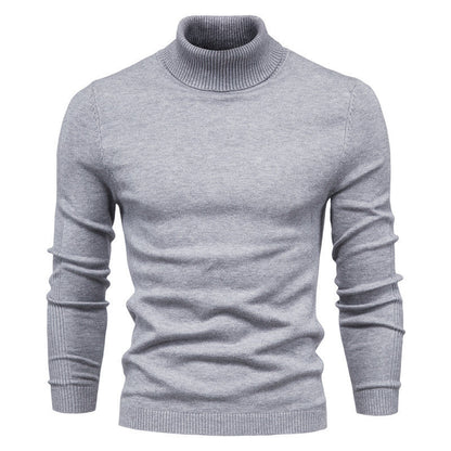 Winter Turtleneck Sweater Fashion Slim Fit Solid Color Pullover Knitted Top Men's Clothing