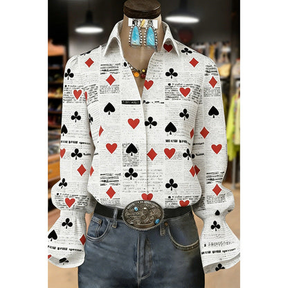 Women's Lace-trimmed Long-sleeve Collared Blouse