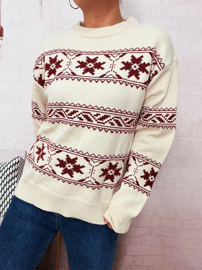Christmas Snowflake Round Neck Sweater
