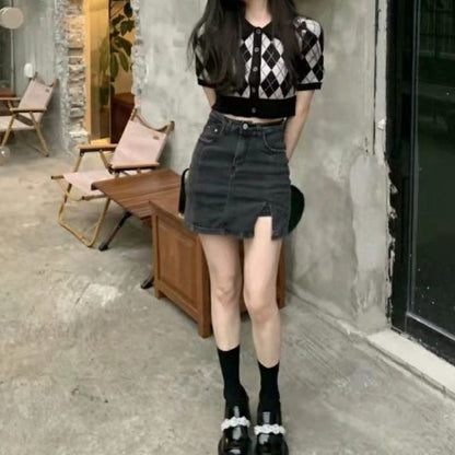 Slit Black Denim Skirt For Women