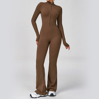 Cross-Border Zippered Cloud-Like Long-Sleeved Yoga Jumpsuit High-Intensity Fitness All-In-One Bodysuit 2012