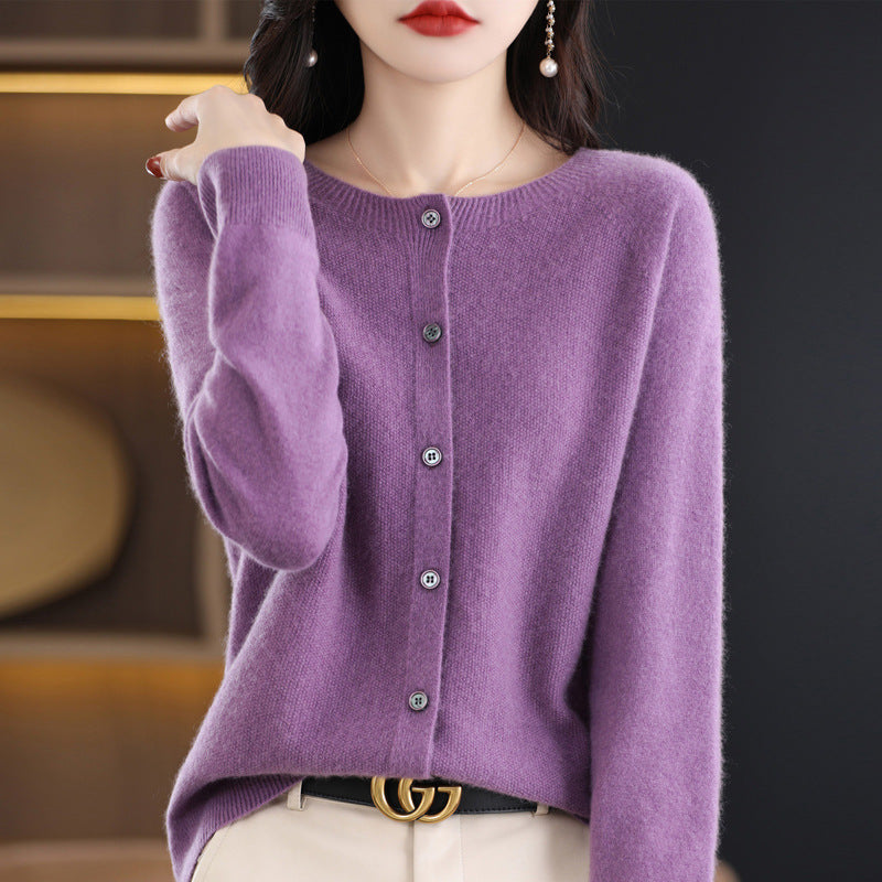 Andy Velvet Osmanthus Knit Round-Neck Cardigan