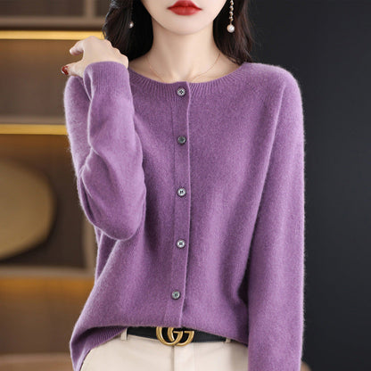 Andy Velvet Osmanthus Knit Round-Neck Cardigan