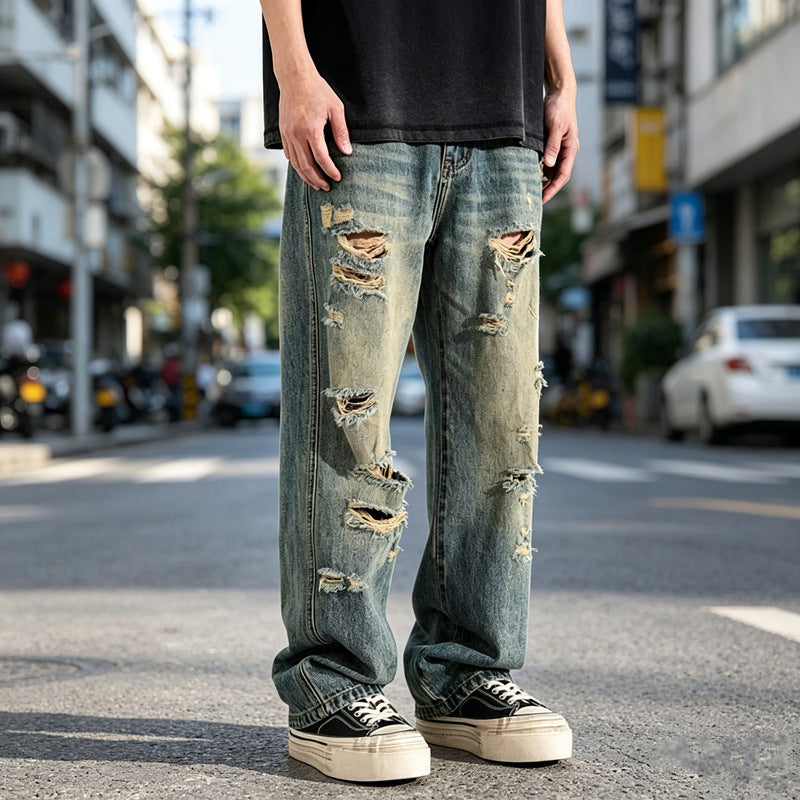 Mens Distressed Baggy Casual Pants With Rips