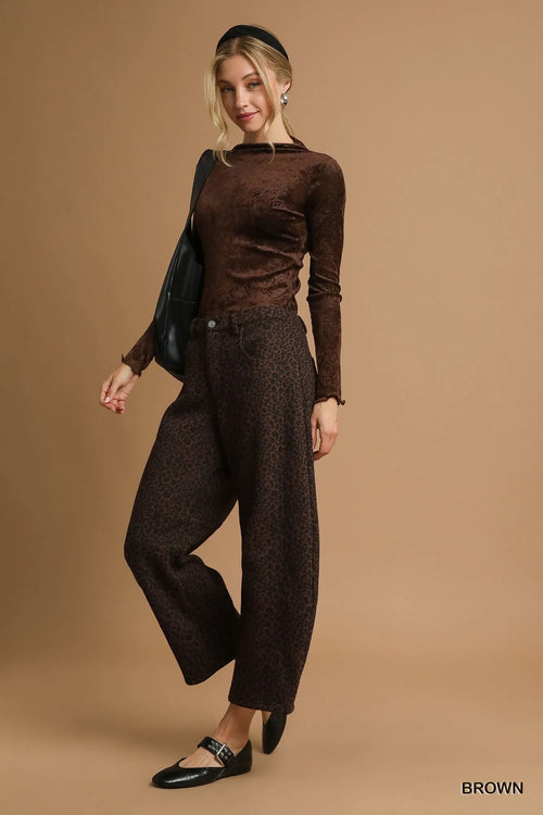 Umgee Leopard Print Wide Leg Pants