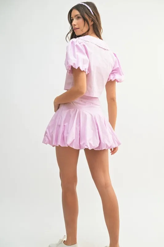 MABLE Puff Sleeve Button Down Top and Bubble Skirt Set