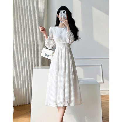 French Celebrity Temperament Lace Waist Dress