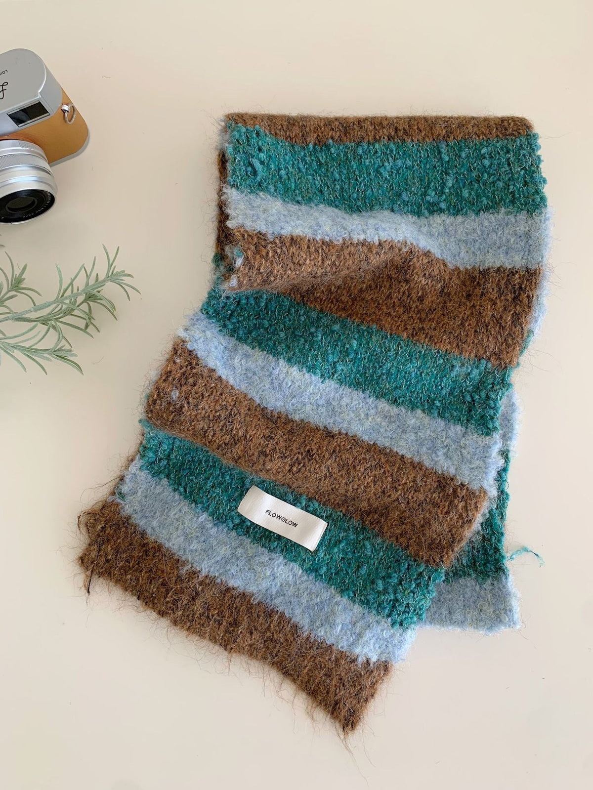 Korean-style Color-block Striped Scarf For Women