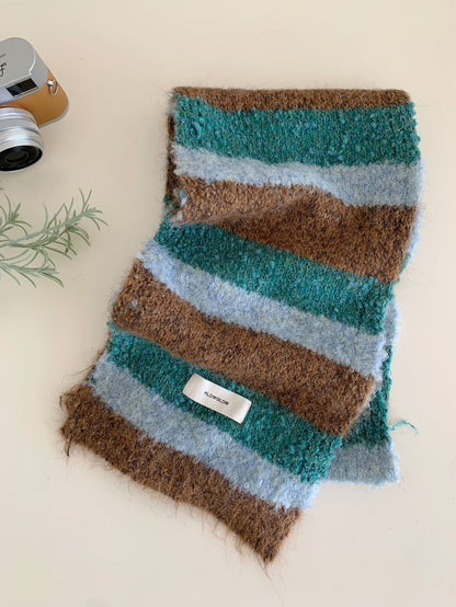 Korean-style Color-block Striped Scarf For Women