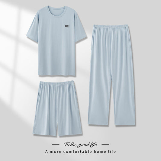 Men's Pajamas Thin Spring And Summer Modal Short-sleeved Trousers Three-piece Home Wear Suit