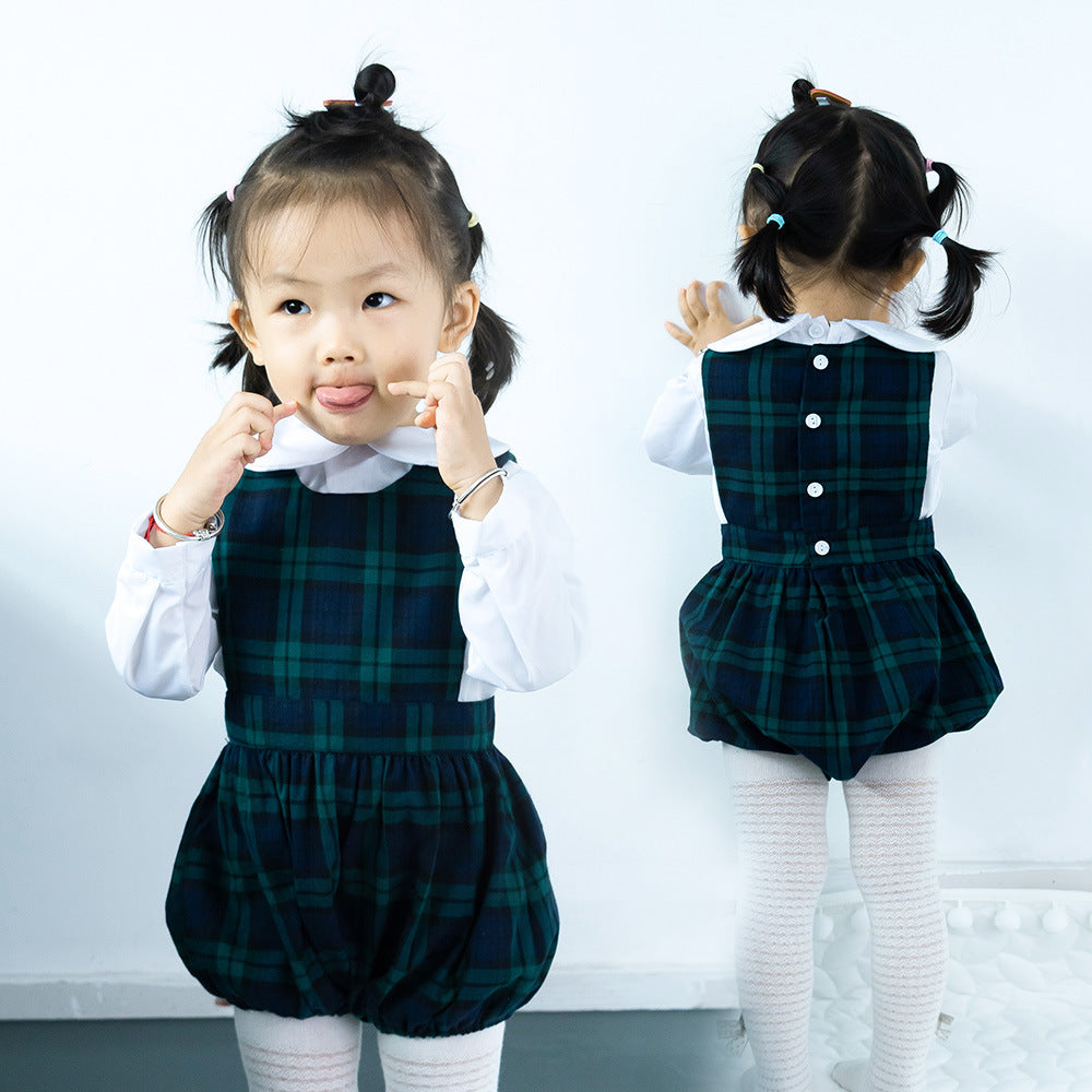 Baby Plaid Long Sleeve Climbing Suit Set