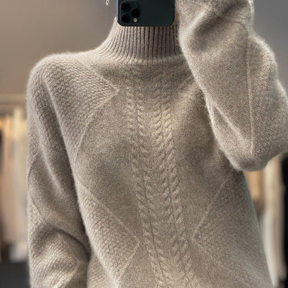 Women's Turtleneck Cable Knit Sweater, 2026 New Fall Winter Loose Fit Long Sleeve Pullover, Elegant Casual Knit Base Layer Top
