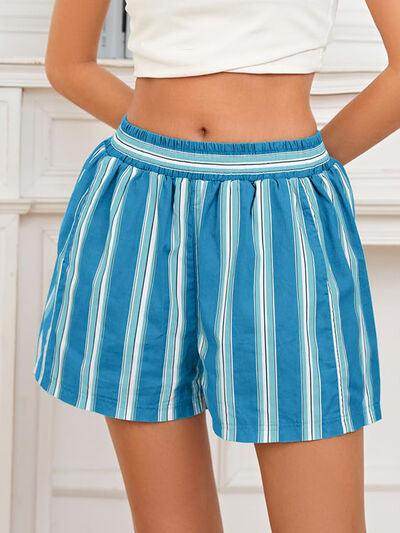 Striped Elastic Waist Shorts with Pockets for Comfort