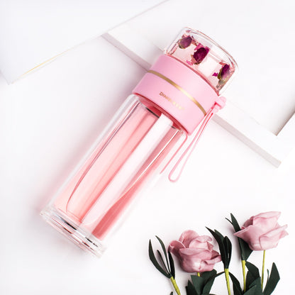 Glass Water Bottle with Tea Infuser and Double Wall
