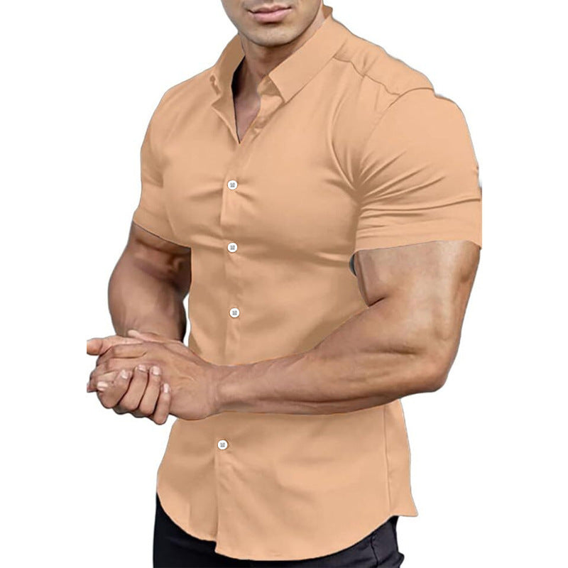 Solid-color Shirt Thin Short-sleeve Shirt For Men
