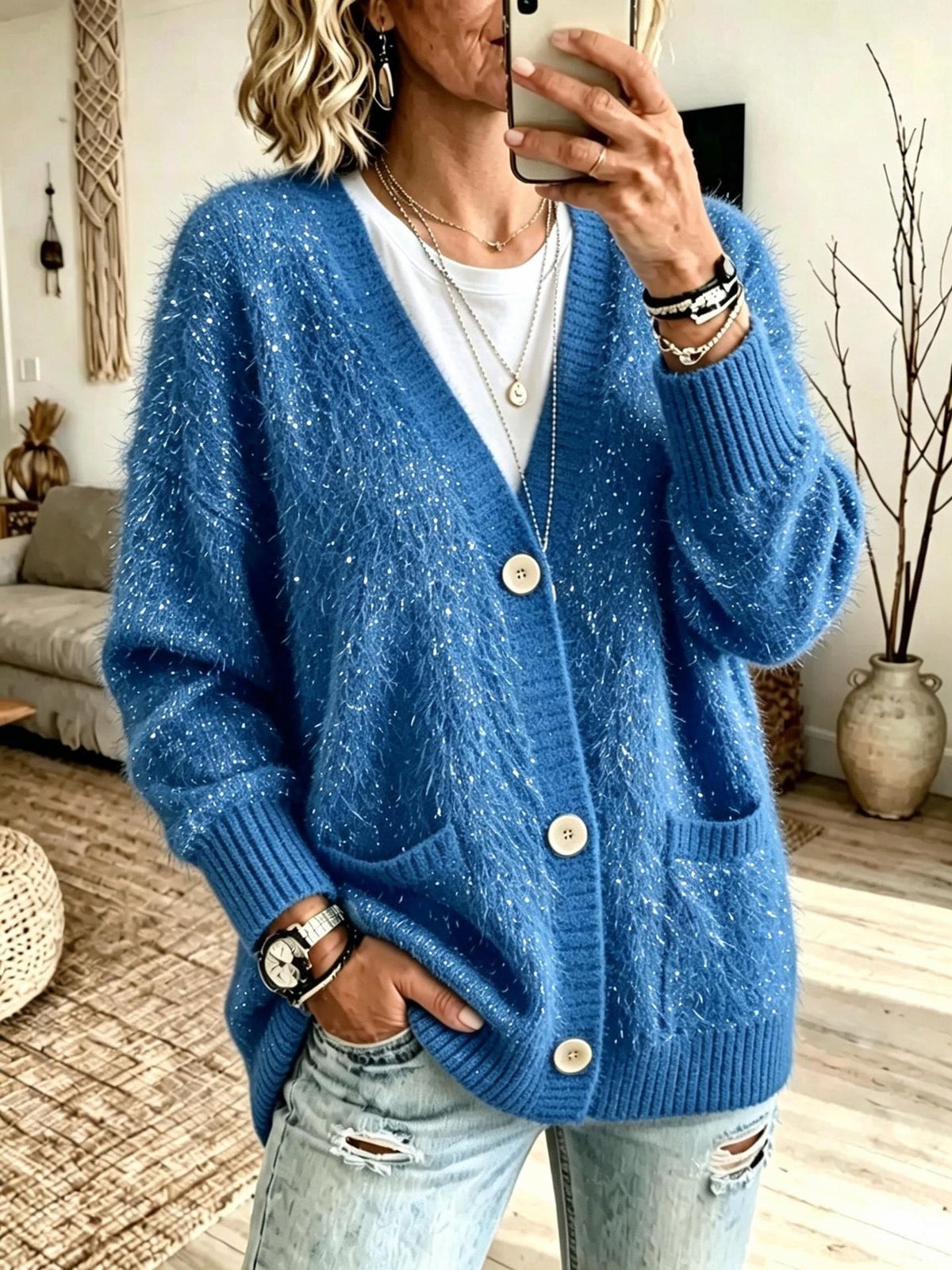 Button-down Knitted Cardigan Sweater Coat For Women