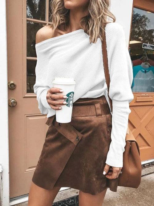 Single Shoulder Ribbed Knit Top